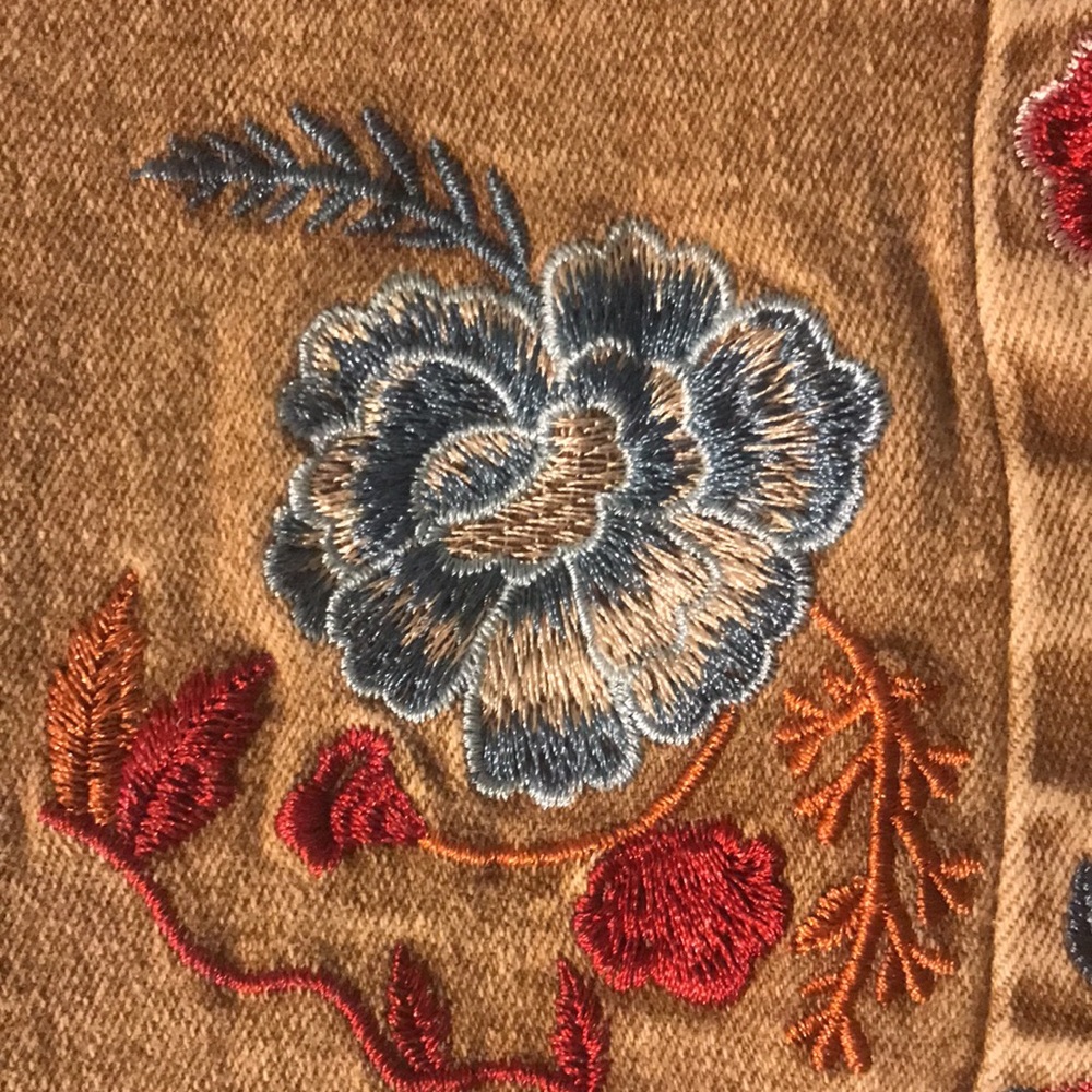 New Flamingals Tan Jeans with Floral Embroidery Western Cowgirl XL - Picture 6 of 17